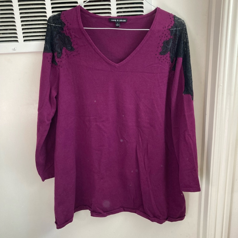Lace shoulder sweater